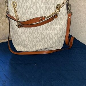 Michael Kors Cream and Brown Shoulder Bag